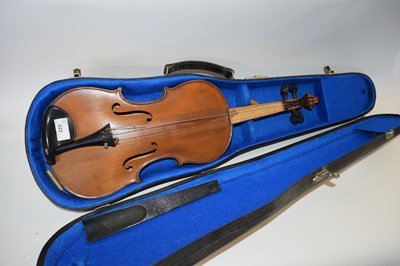 Lot 522 - A 20th Century cased violin, unlabelled, 60cm...