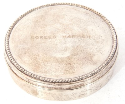 Lot 171 - Portuguese white metal circular lidded box,...