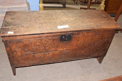 Lot 569 - A 17th Century and later oak plank coffer with...