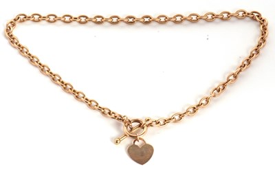 Lot 186 - A belcher link necklace with heart shape charm,...