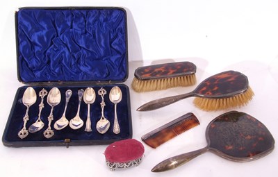 Lot 187 - Mixed Lot: four piece silver and tortoiseshell...