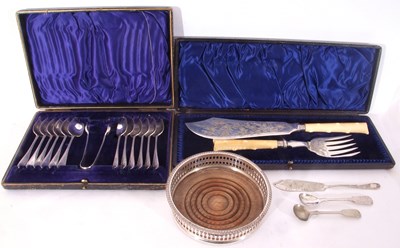 Lot 194 - Mixed Lot: cased set of silver plated tea...