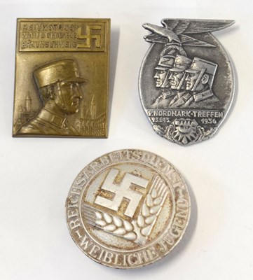 Lot 132 - Three Third Reich badges to include RAD –...