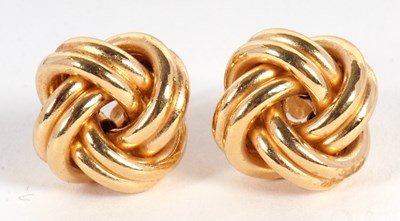 Lot 90 - A pair of 18ct knot style earrings, approx....