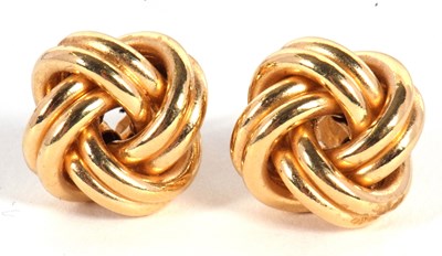 Lot 90 - A pair of 18ct knot style earrings, approx....