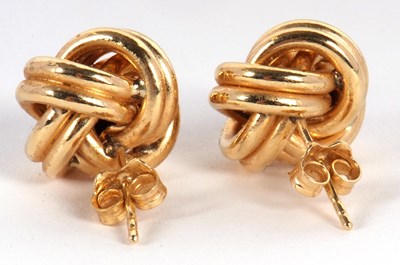 Lot 90 - A pair of 18ct knot style earrings, approx....