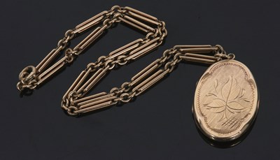 Lot 337 - A 9ct oval locket and chain, the oval locket...