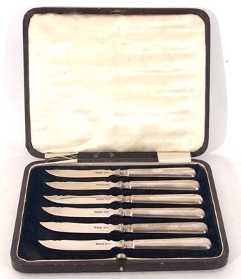 Lot 128a - Cased set of six silver butter knives with...