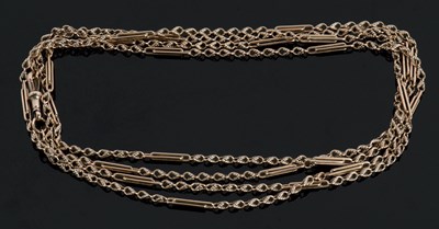 Lot 335 - A 9c fancy link necklace, with integrated tag...