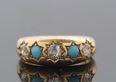 Lot 305 - A late Victorian turquoise and diamond ring,...