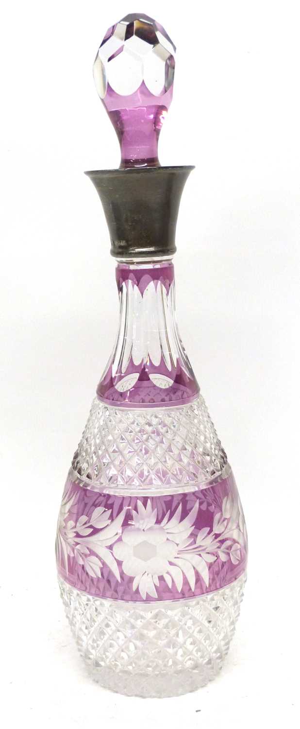Lot 48 - Decanter with silver collar, hallmarked for...
