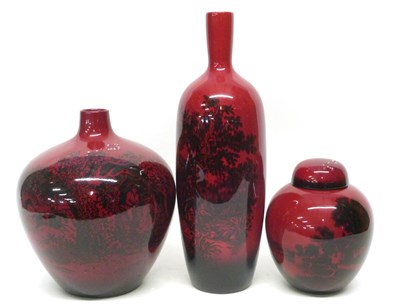 Lot 49 - Royal Doulton Flambe Woodcut Vases