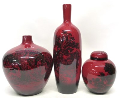 Lot 49 - Royal Doulton Flambe Woodcut Vases