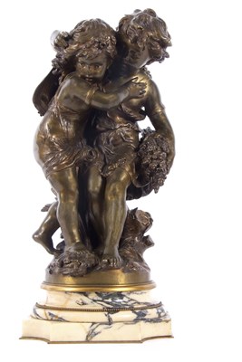 Lot 360 - Auguste Moreau - Bronze study of two children...