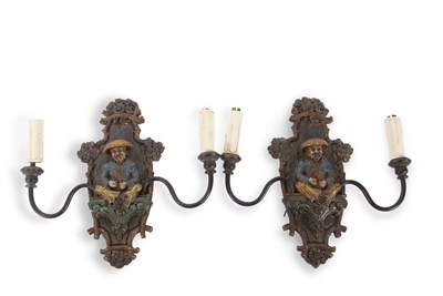 Lot 373 - A pair of early 20th Century wall lights with...