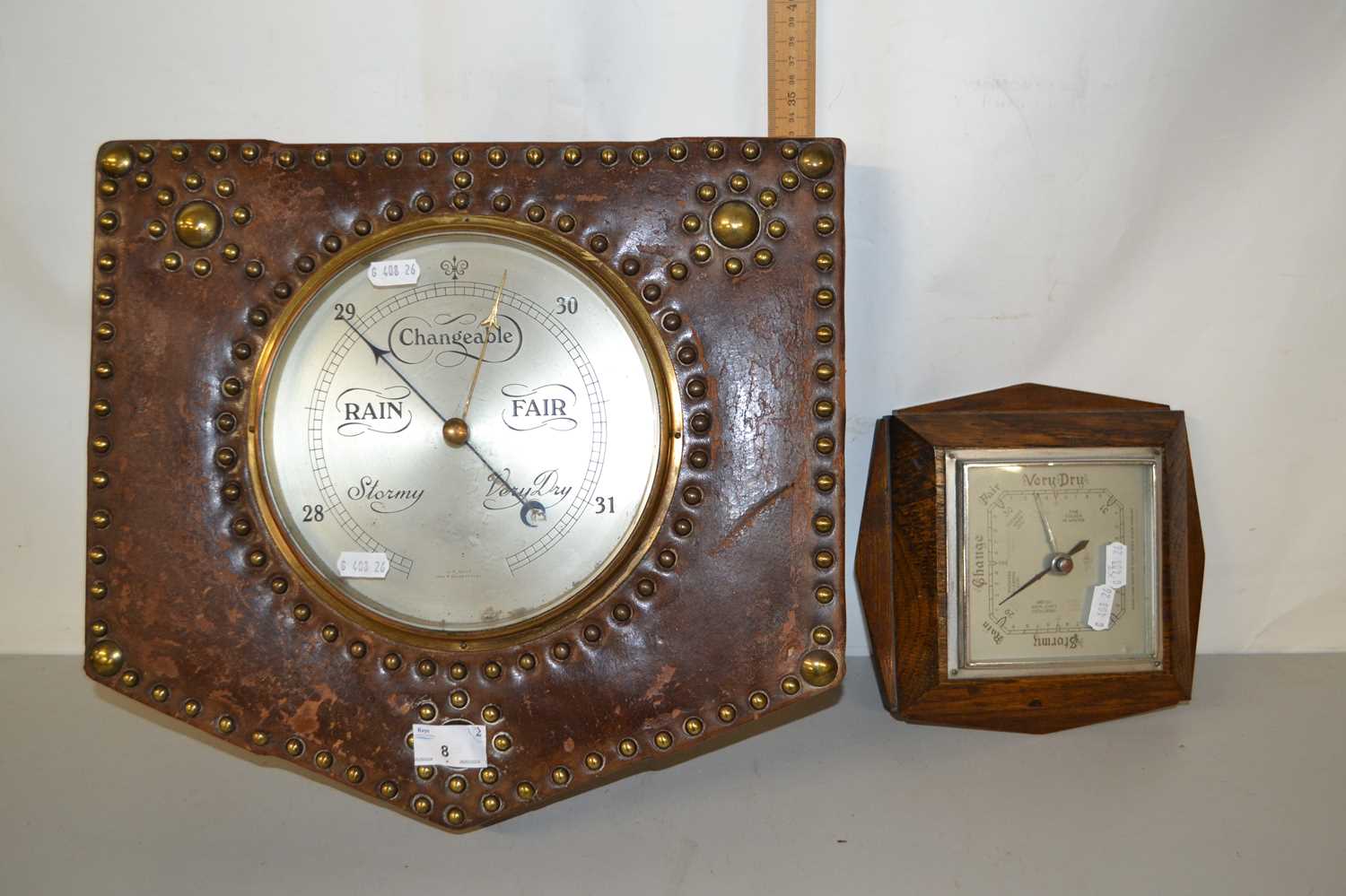 Lot 8 - Mixed Lot: Aneroid barometer in leather and...