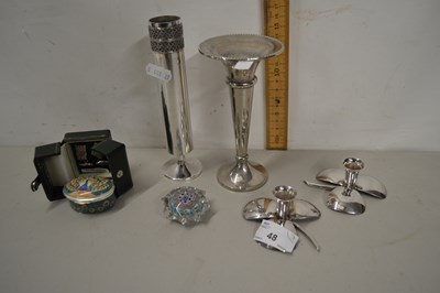 Lot 48 - Mixed Lot: Silver plated vases, leaf formed...