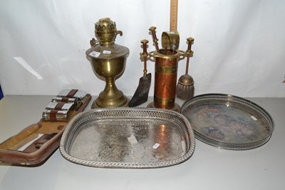 Lot 163 - Mixed Lot: Brass based oil lamp, fire...