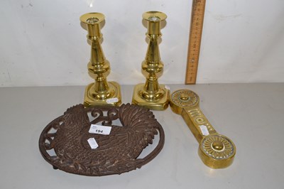 Lot 194 - An iron pot stand together with pair of brass...