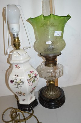 Lot 195 - Late Victorian oil lamp with later electrical...