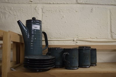 Lot 527 - Blue glazed pottery coffee set