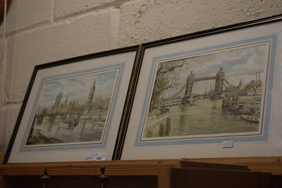 Lot 538 - Views of Parliament and Tower Bridge, framed...