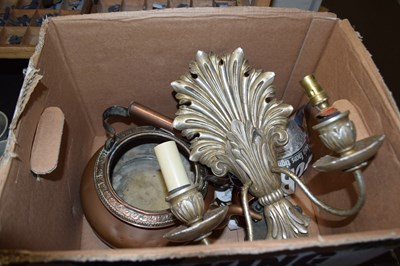 Lot 644 - Copper kettle, two branch wall sconce etc