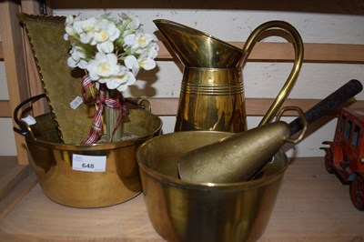 Lot 648 - Assorted brass ware to include pans, jugs etc