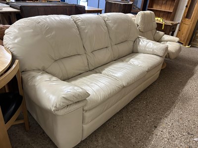 Lot 252 - Modern cream leather three seater sofa