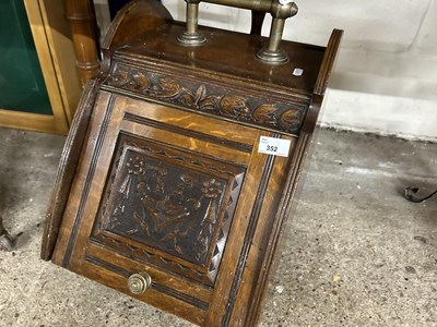 Lot 352 - Victorian wedge formed oak coal box