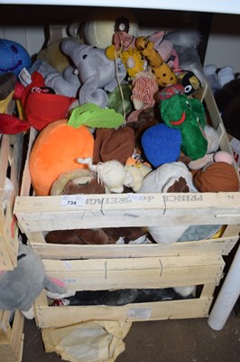 Lot 734 - Two boxes of assorted soft toys