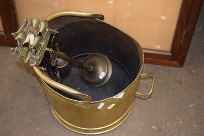 Lot 932 - Brass coal bucket and a fire companion set