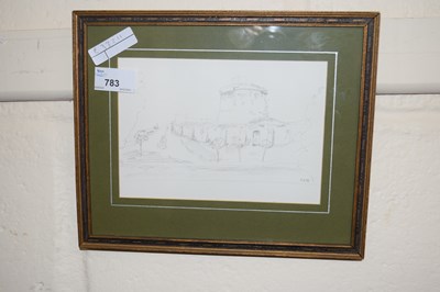 Lot 783 - Pencil sketch of a castle initialled CEB,...