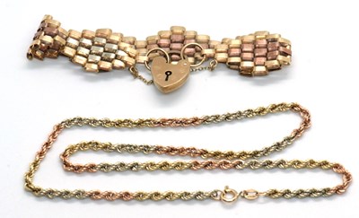 Lot 199 - A 9ct tri-colour necklace and bracelet, the...