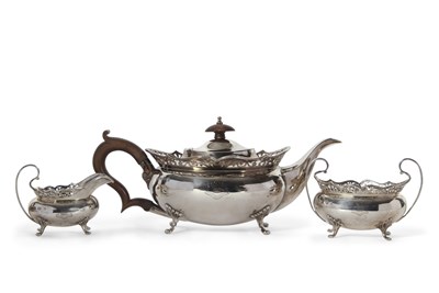 Lot 218 - George V silver three piece tea service having...