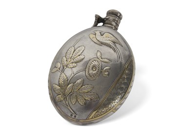 Lot 221 - A Victorian silver-gilt spirit flask of oval...