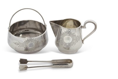 Lot 239 - A cased Russian silver milk jug, sugar bowl...