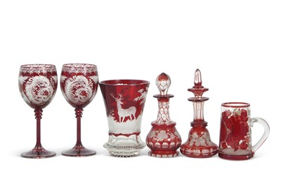 Lot 1 - A group of Bohemian red flashed glass ware...