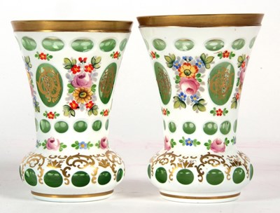 Lot 3 - A pair of Bohemian style vases, the white...