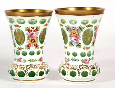 Lot 3 - A pair of Bohemian style vases, the white...