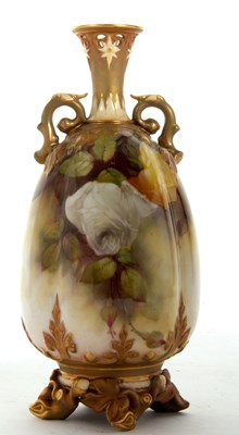 Lot 18 - A Royal Worcester vase of lobed shape, finely...