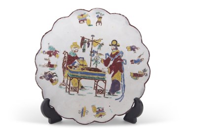 Lot 80 - A Bow porcelain plate with polychrome...