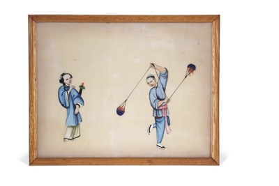 Lot 100 - A group of three Chinese watercolours on silk,...