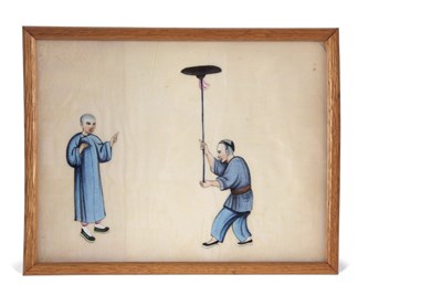 Lot 100 - A group of three Chinese watercolours on silk,...