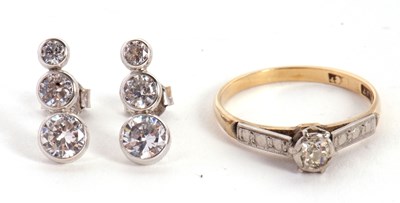 Lot 92 - A single stone diamond ring and a pair of 9ct...