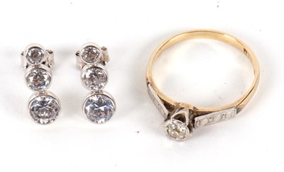 Lot 92 - A single stone diamond ring and a pair of 9ct...