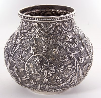 Lot 82 - Indian Kutch white metal baluster vase having...