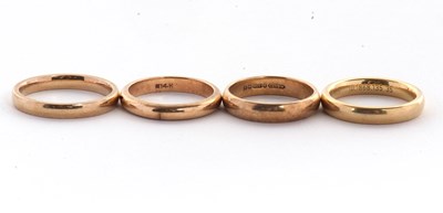Lot 188 - Three gold rings and another, one 9ct ring...