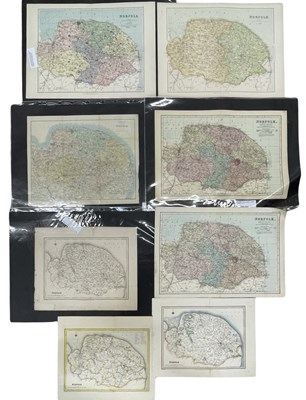 Lot 540 - Eight various coloured maps of Norfolk, to...