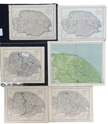 Lot 387 - Six various coloured maps of Norfolk, to...